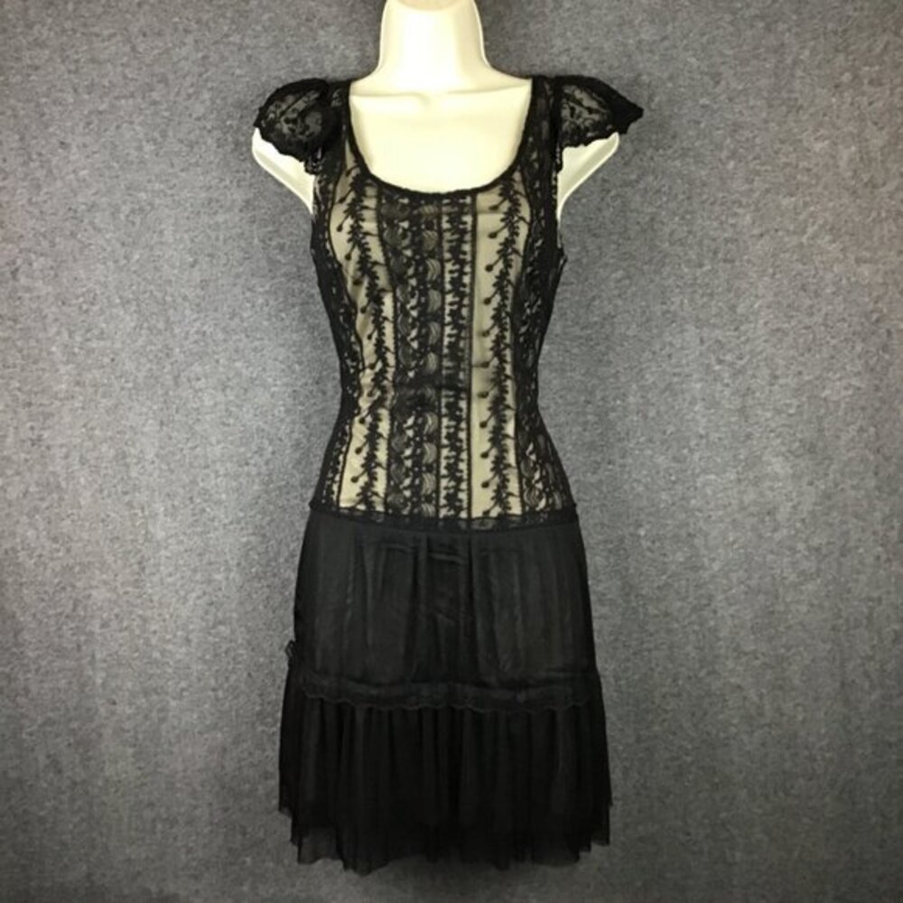 Pinky Lace Black and Beige Flapper Dress Sz S